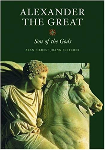 Image of Alexander the Great on a horse in marble. IT's the book cover of Alan Fildes' and Joann Fletcher's Alexander the Great: Son of the Gods.