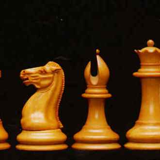 More details Original Staunton chess pieces, left to right: pawn, rook, knight, bishop, queen, and king