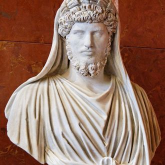 Portrait of Marble Statue of Lucius Verus as Frater Arvalis; head and torso.