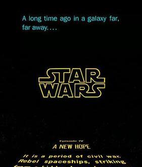 An image with "A Long time ago in a galaxy far, far away, with Star Wars underneath, and the beginning of the opening crawl for Episode IV A New Hope.