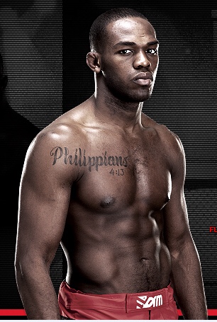 UFC Light Heavyweight Champion Jon Jones Sporting a Philippians 4:13 on his chest.