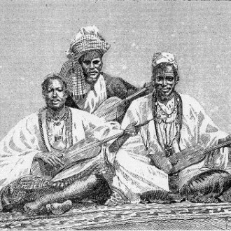 Three griots, West African Story tellers --Griots of Sambala, king of Médina (Fula people, Mali), 1890