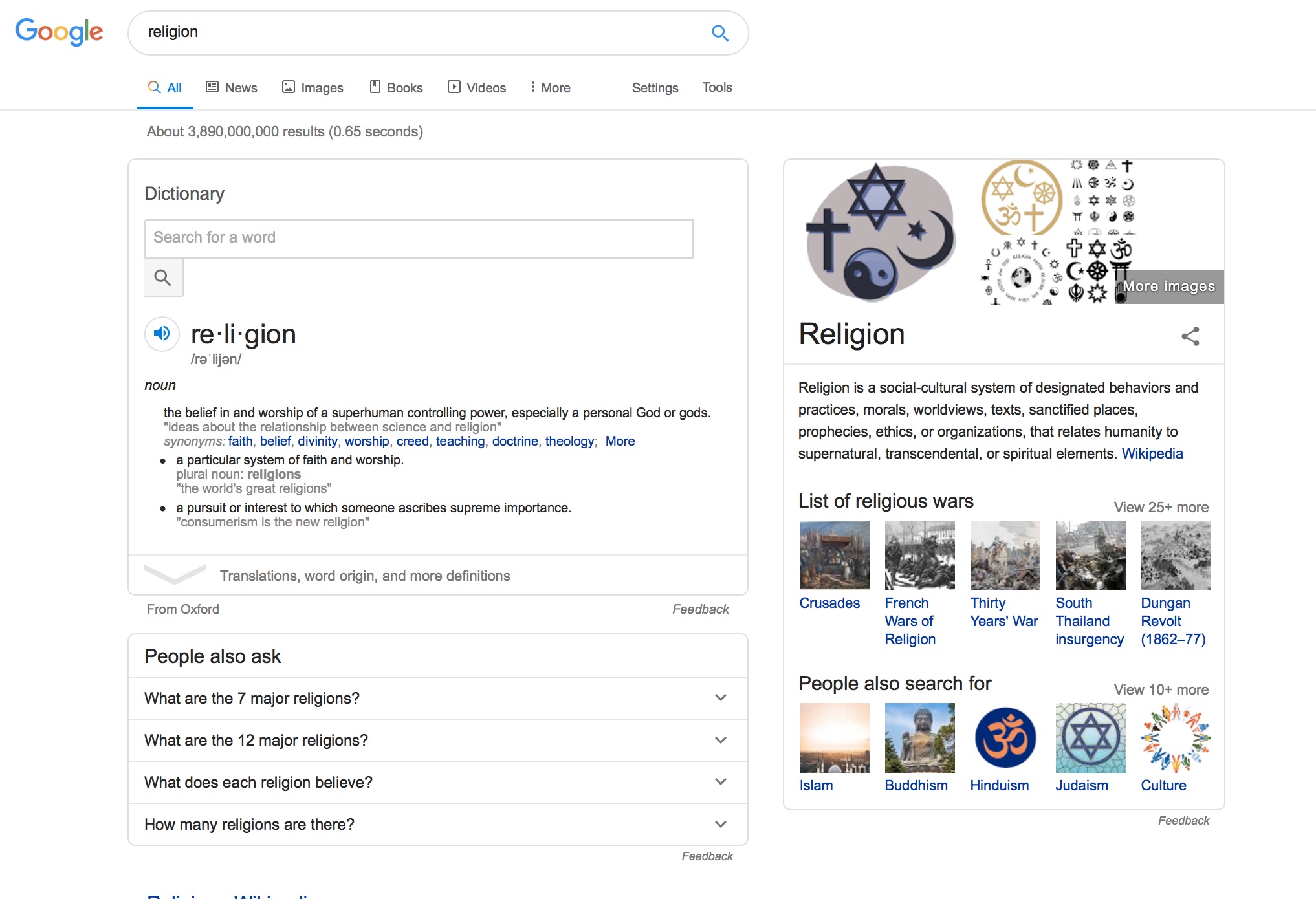 Results from googling "religion"