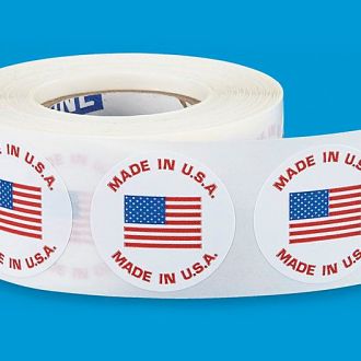 Made in USA stickers on a role.