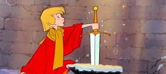A young Disney's Arthur pulling the sword from the stone.
