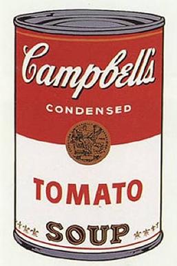 An illustration of a can of Cambpell's Condensed Tomato Soup.