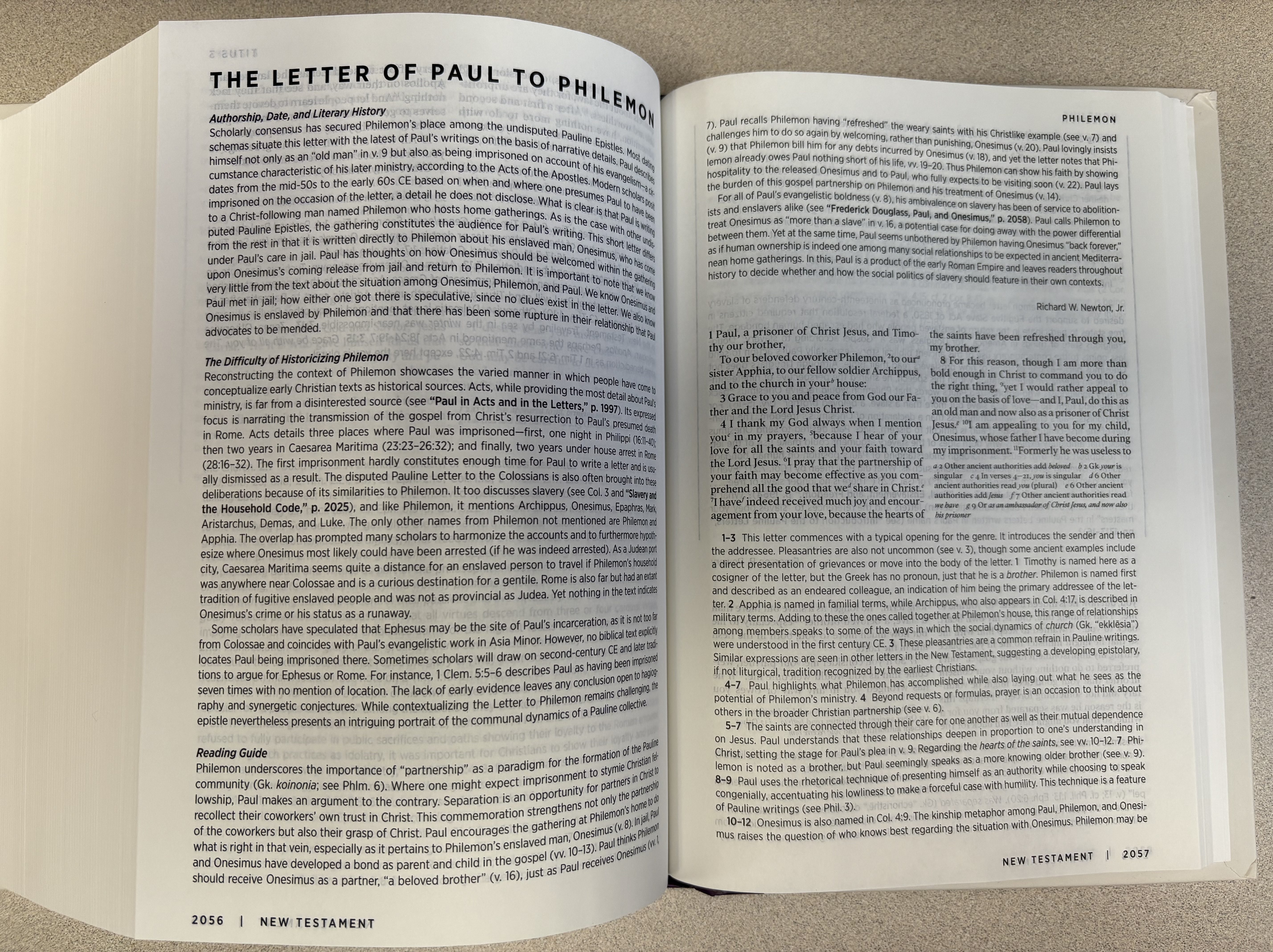 Study notes to the "Letter of Paul to Philemon" from the Westminster John Knox NRSV-UE Study Bible.