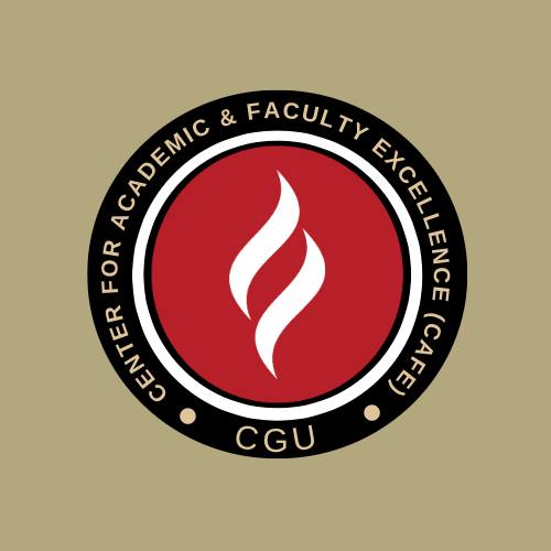 "Center for Academic & Faculty Excellence (CAFE) - CGU" Is on the perimiter of CGU's Flame logo.