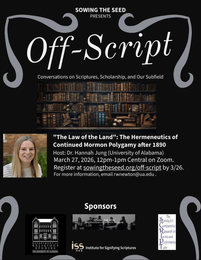 "'The Law of the Land': The Hermeneutics of Continued Mormon Polygamy after 1890"
Dr. Hannah Jung (University of Alabama)
March 27, 2026