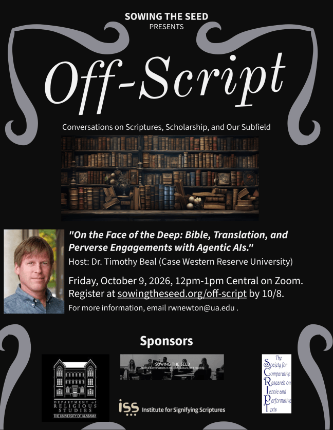 “On the Face of the Deep: Bible, Translation, and Perverse Engagements with Agentic AIs”
Dr. Timothy Beal (Case Western Reserve University) 
October 9, 2026